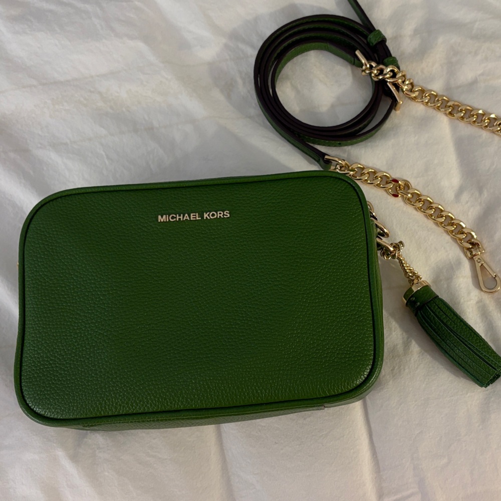 Michael Kors Vibrant Green Crossbody Bag with Gold Chain